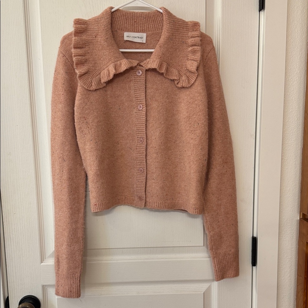 Chic Ruffled Collar Cardigan in Dusty Pink
